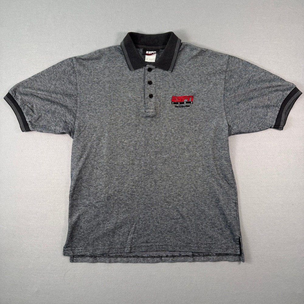 ESPN Club Walt Disney World Polo Shirt Mens M Gray Embroidered Vintage USA Made